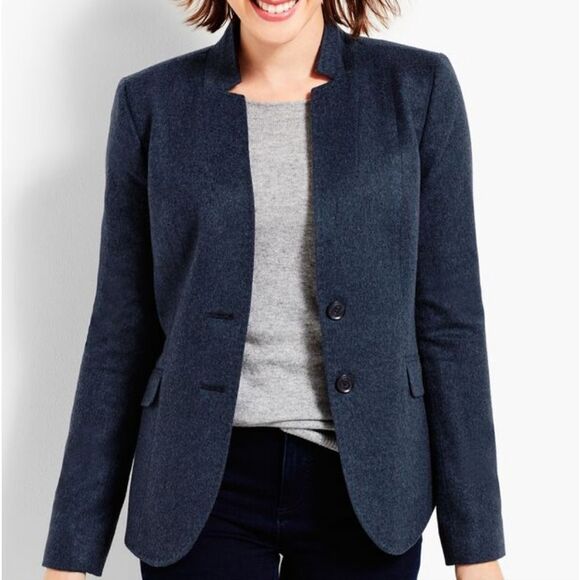 Talbots Cashmere Wool Aberdeen Blazer Jacket Satin Lined Pockets In Blue 10P - Picture 1 of 8